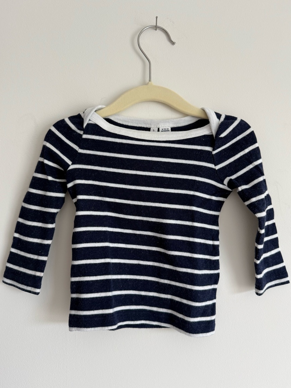Janie & Jack 6-12m Boatneck Striped Long Sleeve Tee - Navy & White